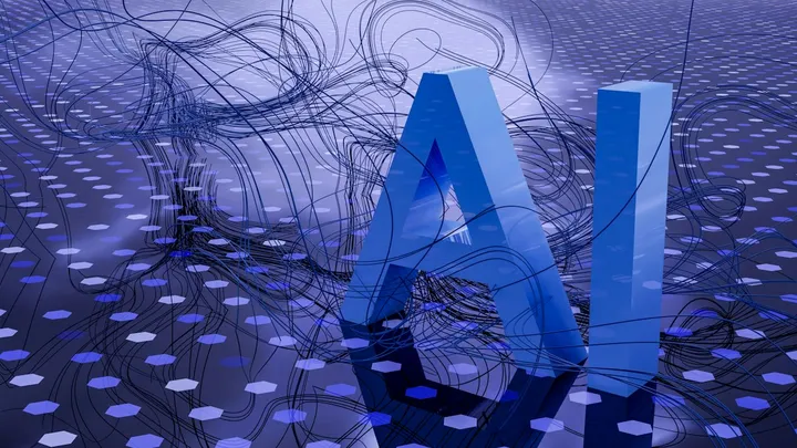 Render abstracto en tonos azules que representa la inteligencia artificial